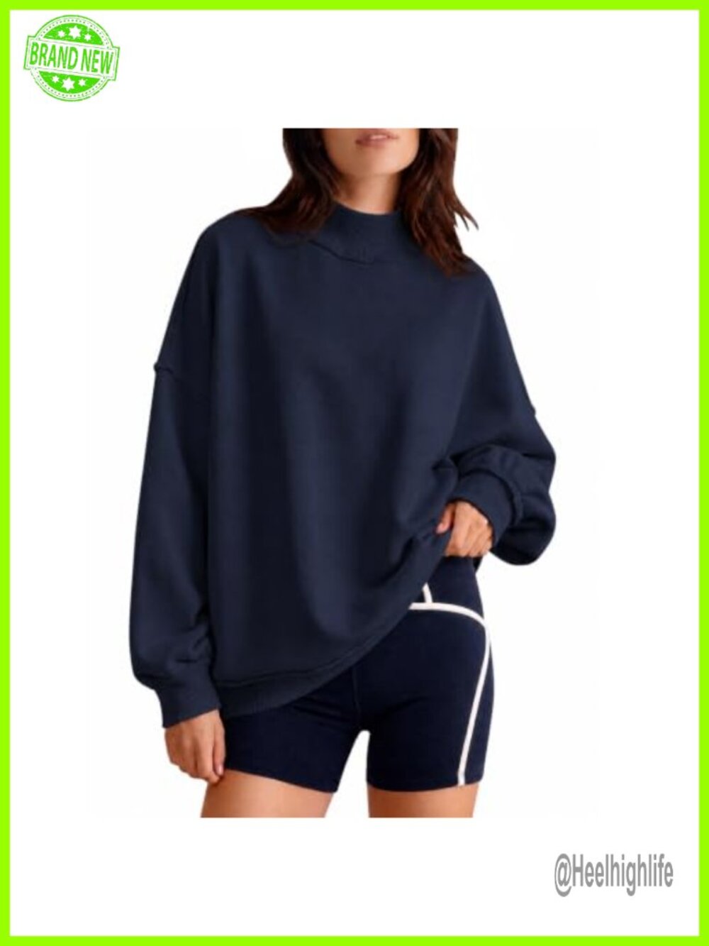 Oversized Mock Neck Fleece Sweatshirt Cotton Polyester Pullover
